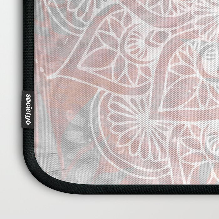 Mandala, Yoga, Love, Coral and Gray, Wall Art Boho Laptop Sleeve Gallery Image 3