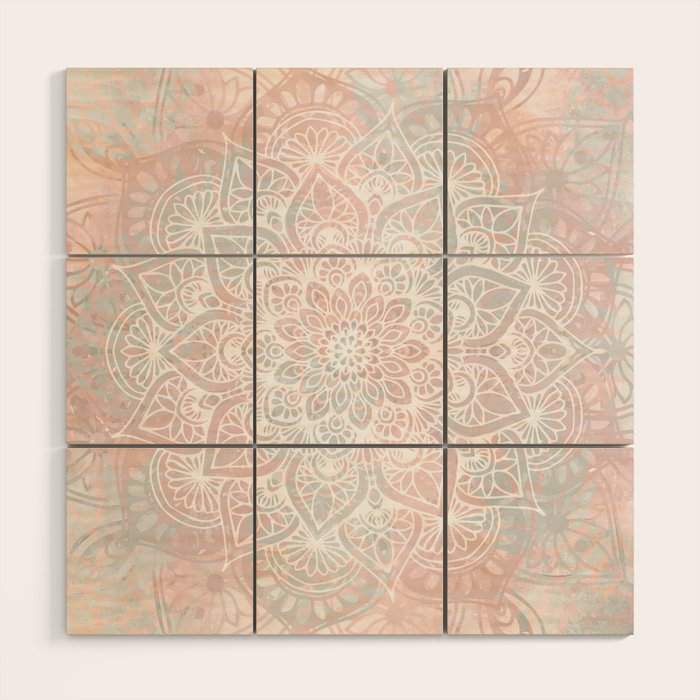 Mandala, Yoga, Love, Coral and Gray, Wall Art Boho Wood Wall Art Gallery Image 1