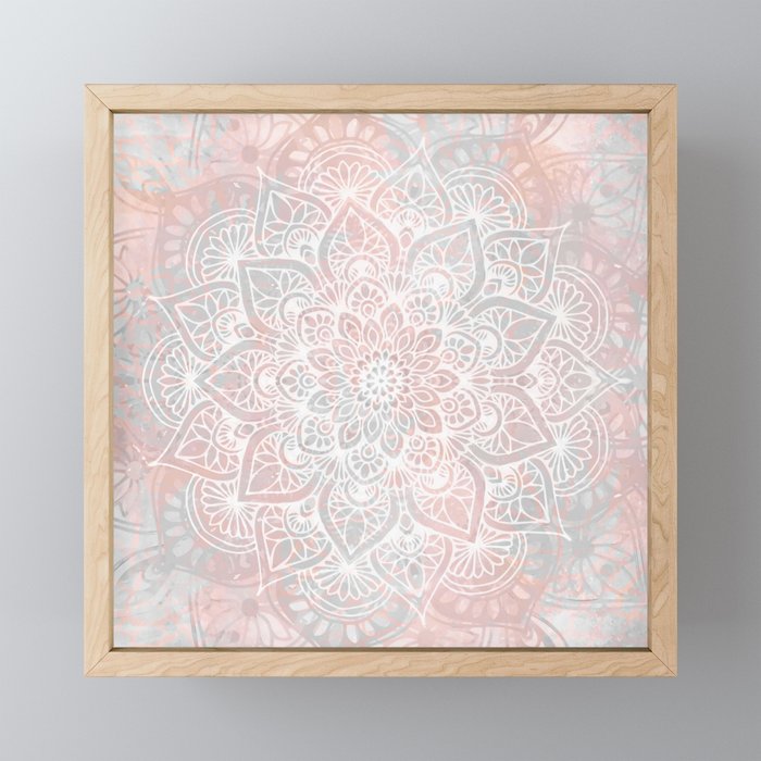 Mandala, Yoga, Love, Coral and Gray, Wall Art Boho Mini Art Print Gallery Image 1