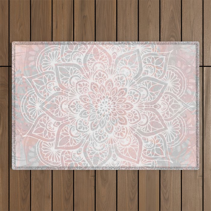 Mandala, Yoga, Love, Coral and Gray, Wall Art Boho Outdoor Rug Gallery Image 1