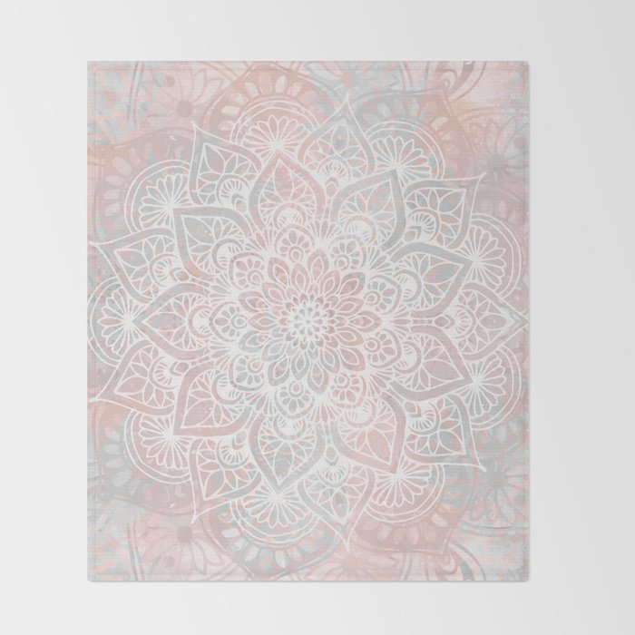 Mandala, Yoga, Love, Coral and Gray, Wall Art Boho Throw Blanket Gallery Image 2