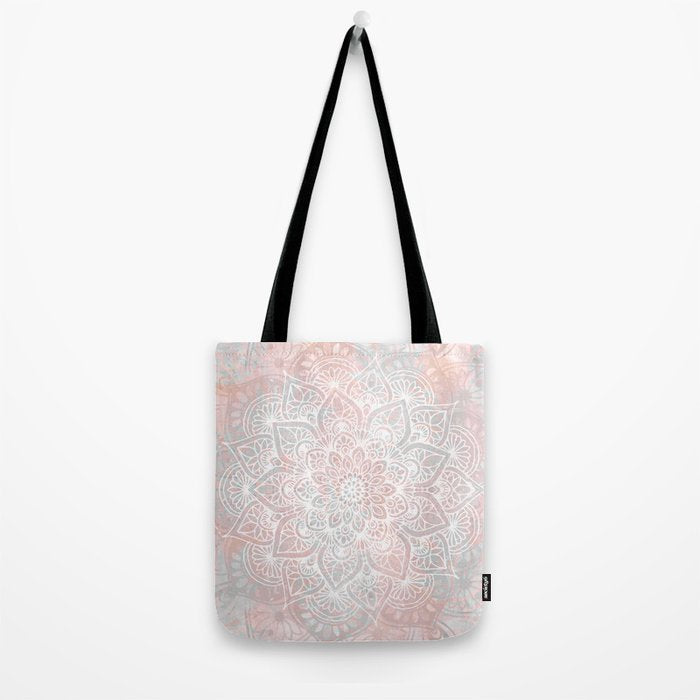 Mandala, Yoga, Love, Coral and Gray, Wall Art Boho Tote Bag Gallery Image 2