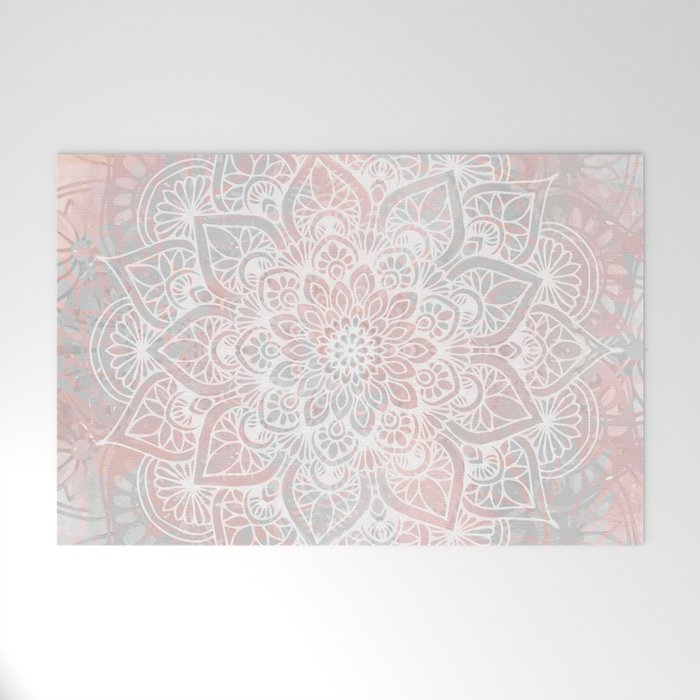 Mandala, Yoga, Love, Coral and Gray, Wall Art Boho Welcome Mat Gallery Image 1