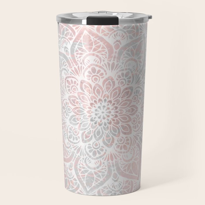 Mandala, Yoga, Love, Coral and Gray, Wall Art Boho Travel Mug Gallery Image 1