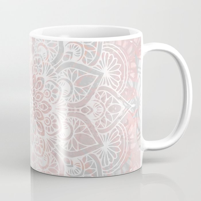 Mandala, Yoga, Love, Coral and Gray, Wall Art Boho Coffee Mug Gallery Image 1