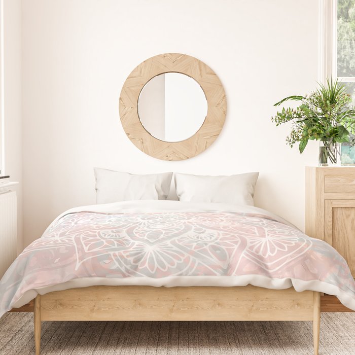 Mandala, Yoga, Love, Coral and Gray, Wall Art Boho Duvet Cover Gallery Image 3