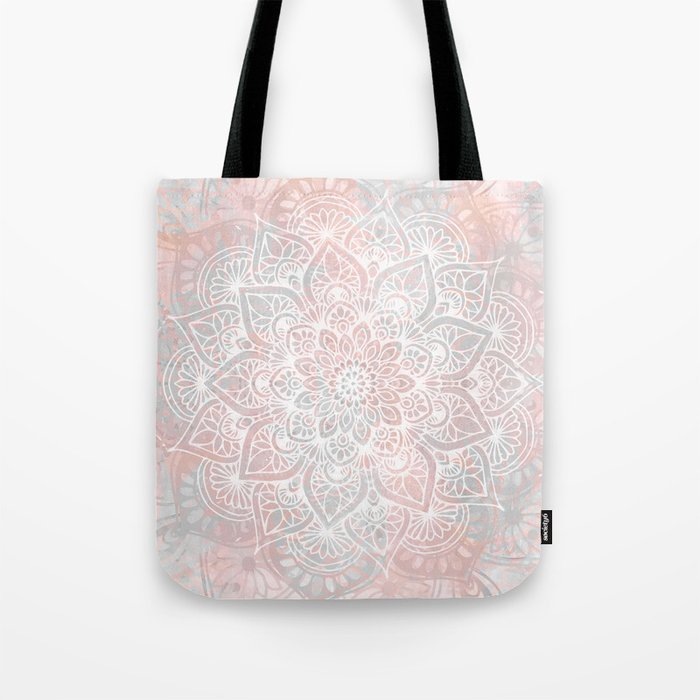 Mandala, Yoga, Love, Coral and Gray, Wall Art Boho Tote Bag Gallery Image 1