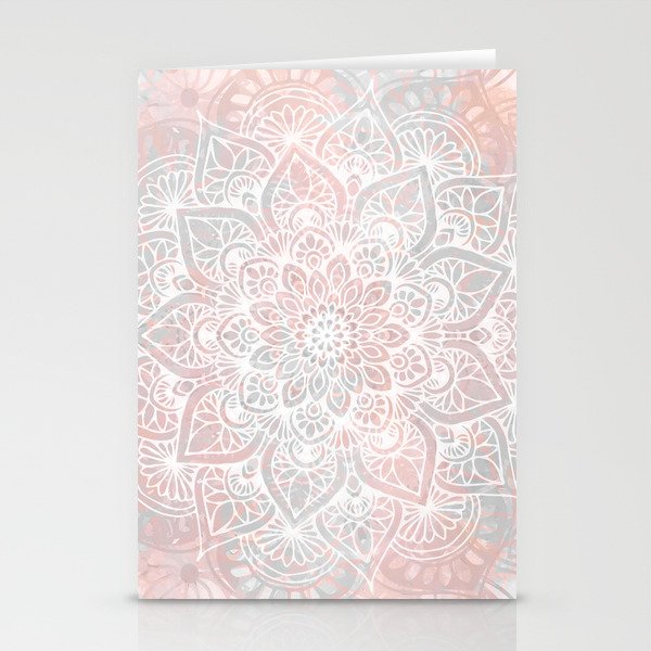 Mandala, Yoga, Love, Coral and Gray, Wall Art Boho Stationery Card Gallery Image 1