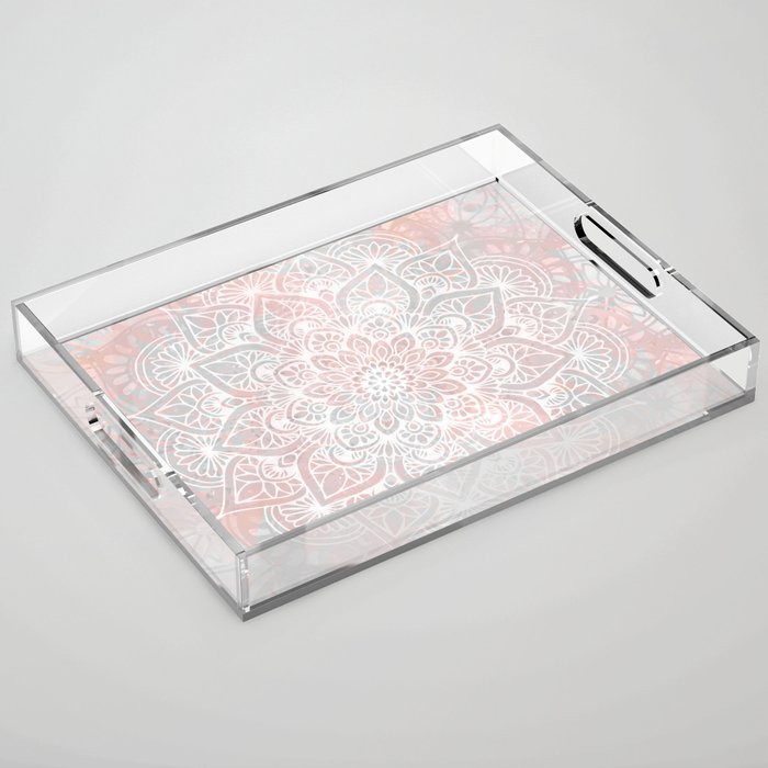 Mandala, Yoga, Love, Coral and Gray, Wall Art Boho Acrylic Tray Gallery Image 1