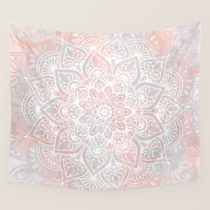 Mandala, Yoga, Love, Coral and Gray, Wall Art Boho Wall Tapestry Gallery Image 4