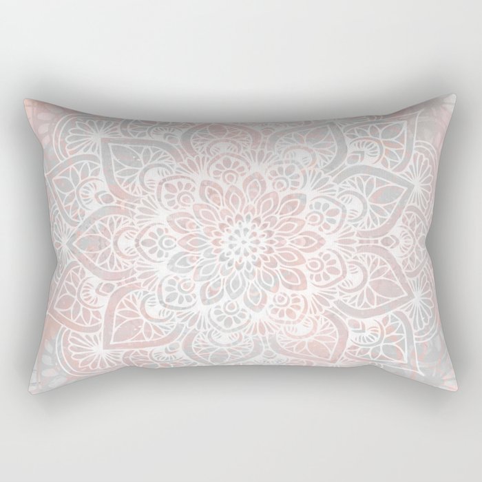 Mandala, Yoga, Love, Coral and Gray, Wall Art Boho Rectangular Pillow Gallery Image 1