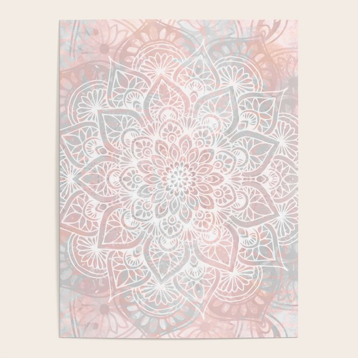 Mandala, Yoga, Love, Coral and Gray, Wall Art Boho Poster Gallery Image 1