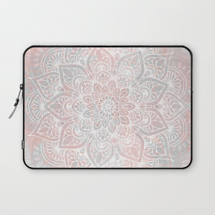Mandala, Yoga, Love, Coral and Gray, Wall Art Boho Laptop Sleeve Gallery Image 1