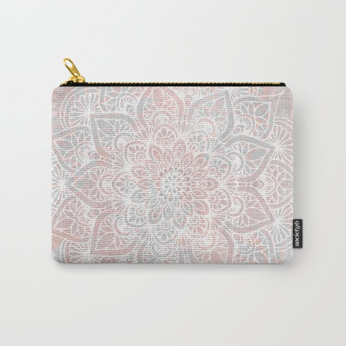 Mandala, Yoga, Love, Coral and Gray, Wall Art Boho Carry All Pouch Gallery Image 1