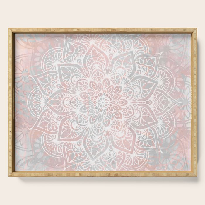 Mandala, Yoga, Love, Coral and Gray, Wall Art Boho Serving Tray Gallery Image 1