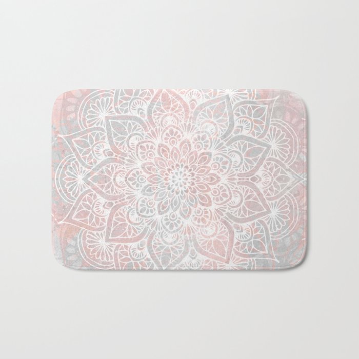 Mandala, Yoga, Love, Coral and Gray, Wall Art Boho Bath Mat Gallery Image 1