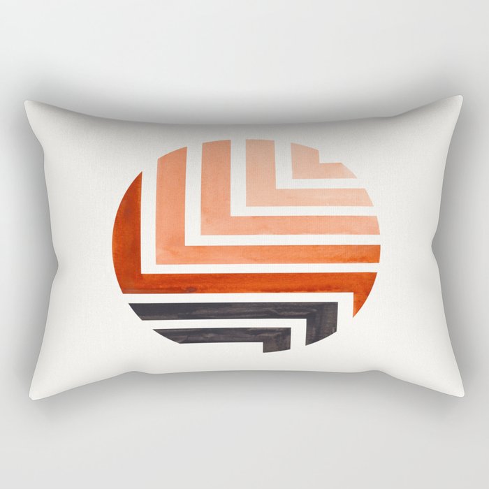 Burnt Sienna Circle Round Framed Mid Century Modern Aztec Geometric Pattern Maze Rectangular Pillow Gallery Image 2