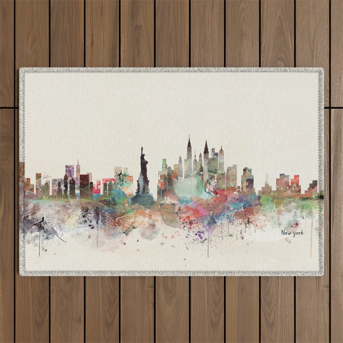 new york city skyline Outdoor Rug Gallery Image 1
