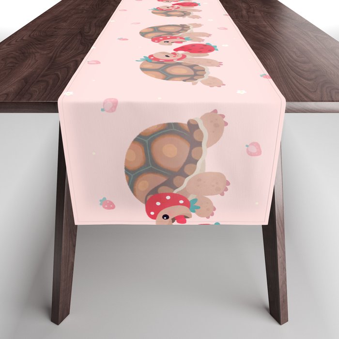 Tortoises love strawberries Table Runner Gallery Image 1