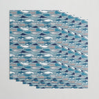 Origami Sea // linen texture and nautical stripes background teal white and taupe whales Wrapping Paper Gallery Image 3