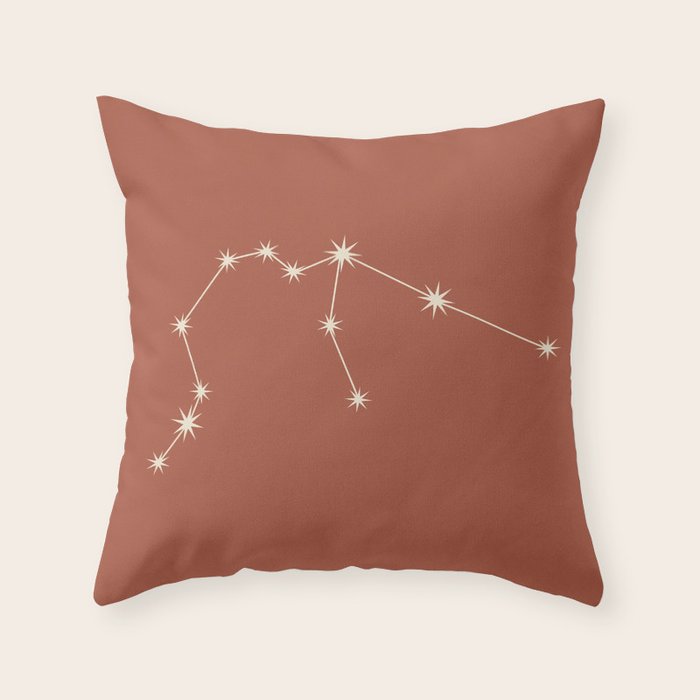 Aquarius Zodiac Star Constellation Line Art Terracotta Red Throw Pillow Gallery Image 6