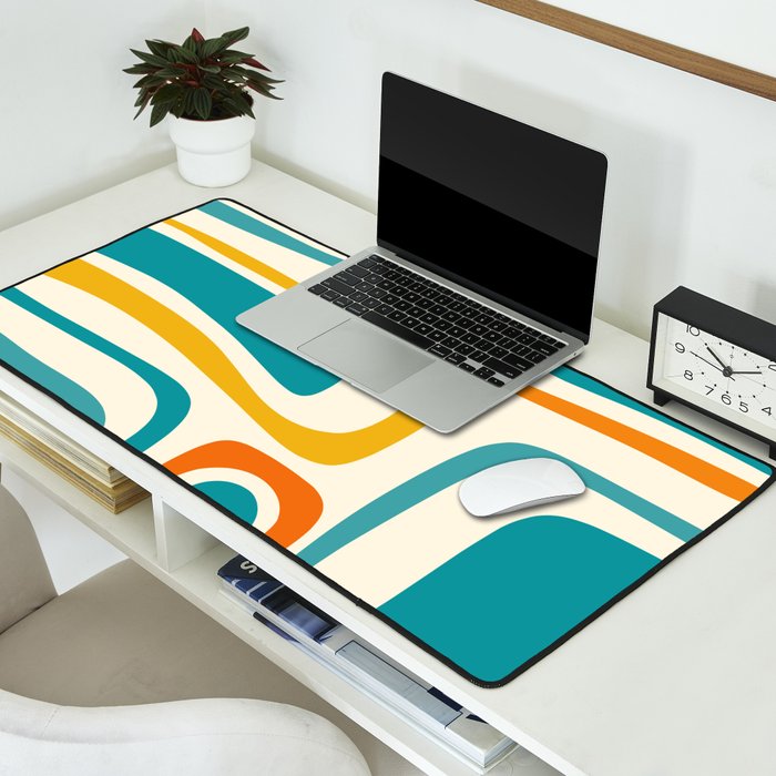 Palm Springs Mid Century Modern Abstract Pattern Orange Mustard Teal Cream Desk Mat Gallery Image 2