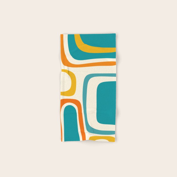 Palm Springs Mid Century Modern Abstract Pattern Orange Mustard Teal Cream Bath Towel Gallery Image 1