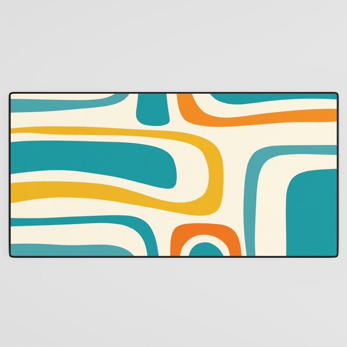 Palm Springs Mid Century Modern Abstract Pattern Orange Mustard Teal Cream Desk Mat Gallery Image 3