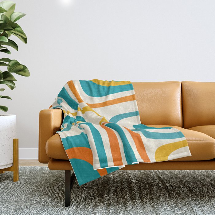Palm Springs Mid Century Modern Abstract Pattern Orange Mustard Teal Cream Throw Blanket Gallery Image 1