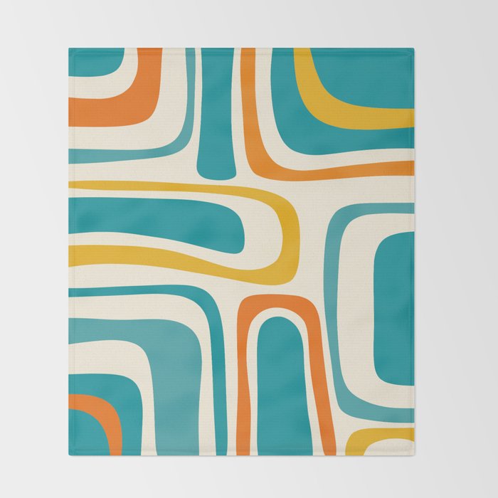 Palm Springs Mid Century Modern Abstract Pattern Orange Mustard Teal Cream Throw Blanket Gallery Image 2