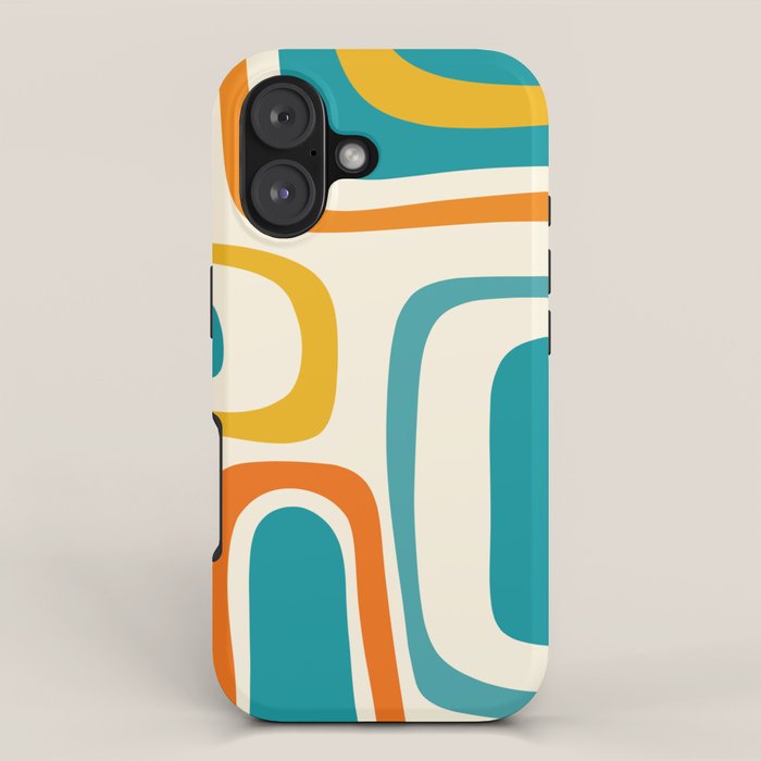Palm Springs Mid Century Modern Abstract Pattern Orange Mustard Teal Cream iPhone Case Gallery Image 1