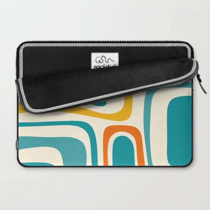 Palm Springs Mid Century Modern Abstract Pattern Orange Mustard Teal Cream Laptop Sleeve Gallery Image 2