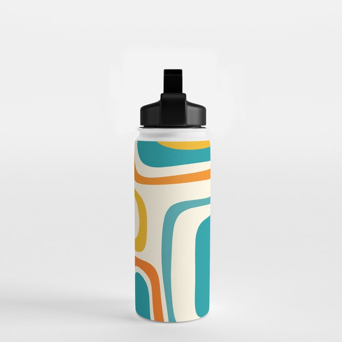 Palm Springs Mid Century Modern Abstract Pattern Orange Mustard Teal Cream Water Bottle Gallery Image 2