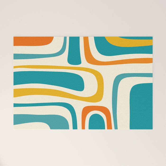 Palm Springs Mid Century Modern Abstract Pattern Orange Mustard Teal Cream Welcome Mat Gallery Image 1
