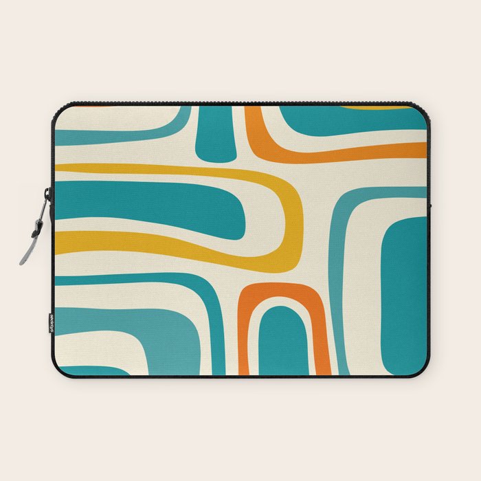 Palm Springs Mid Century Modern Abstract Pattern Orange Mustard Teal Cream Laptop Sleeve Gallery Image 1