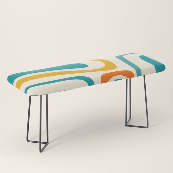 Palm Springs Mid Century Modern Abstract Pattern Orange Mustard Teal Cream Bench Gallery Image 1