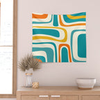 Palm Springs Mid Century Modern Abstract Pattern Orange Mustard Teal Cream Wall Tapestry Gallery Image 2