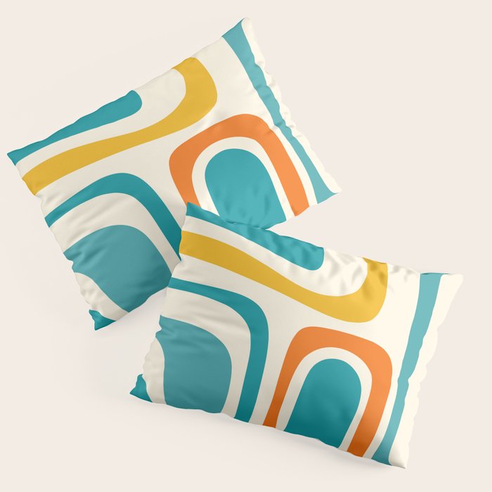 Palm Springs Mid Century Modern Abstract Pattern Orange Mustard Teal Cream Pillow Sham Gallery Image 3