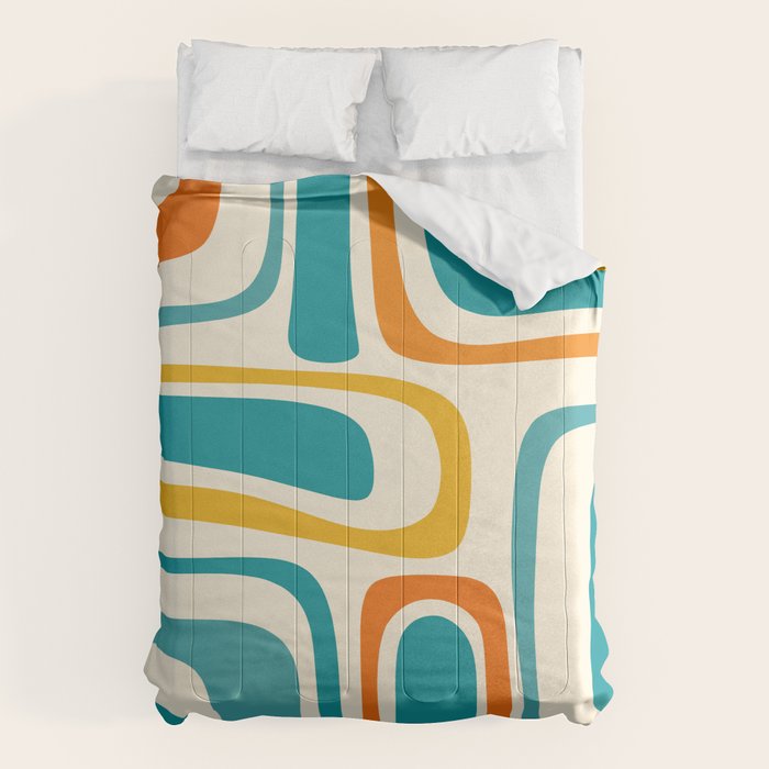 Palm Springs Mid Century Modern Abstract Pattern Orange Mustard Teal Cream Comforter Gallery Image 6