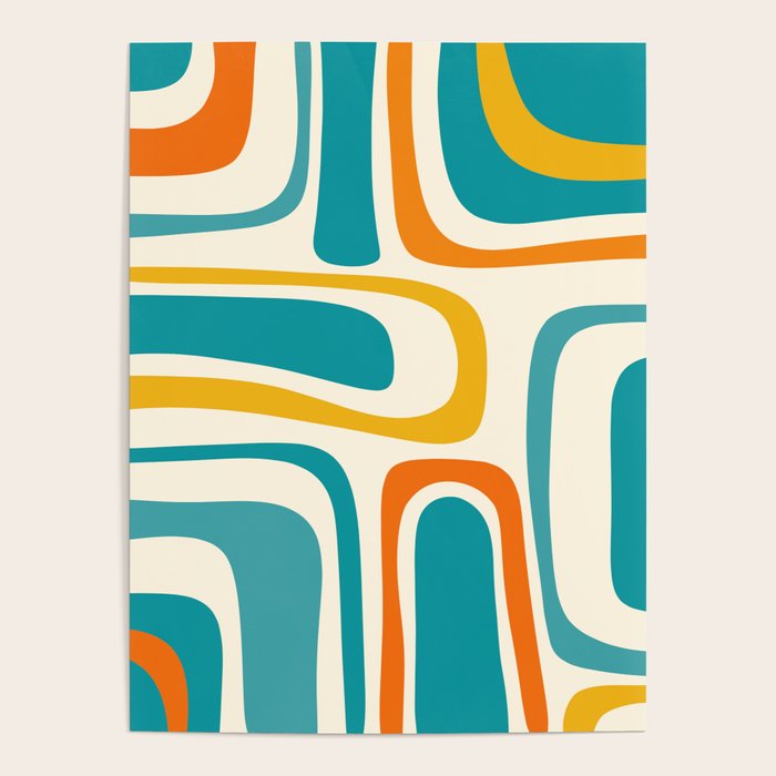 Palm Springs Mid Century Modern Abstract Pattern Orange Mustard Teal Cream Poster Gallery Image 1