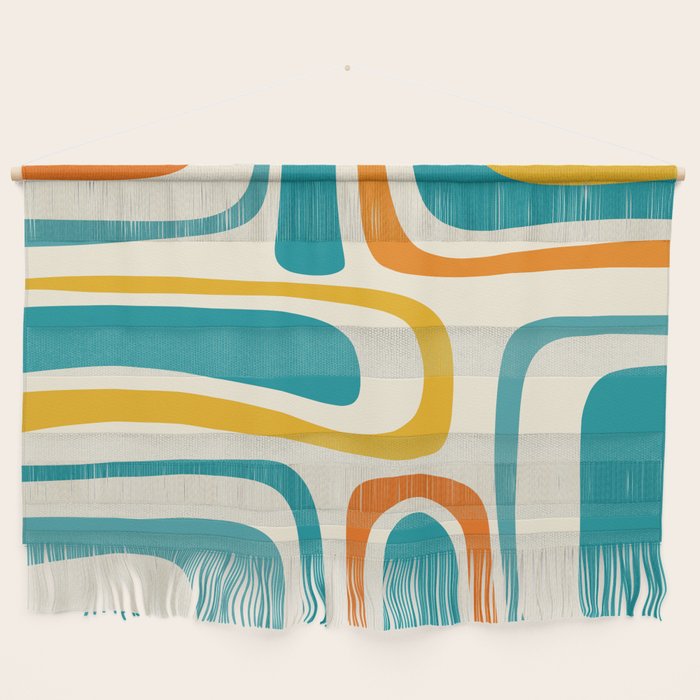 Palm Springs Mid Century Modern Abstract Pattern Orange Mustard Teal Cream Wall Hanging Gallery Image 1
