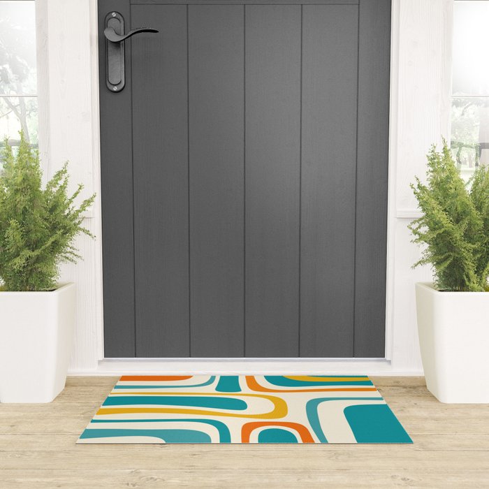 Palm Springs Mid Century Modern Abstract Pattern Orange Mustard Teal Cream Welcome Mat Gallery Image 3