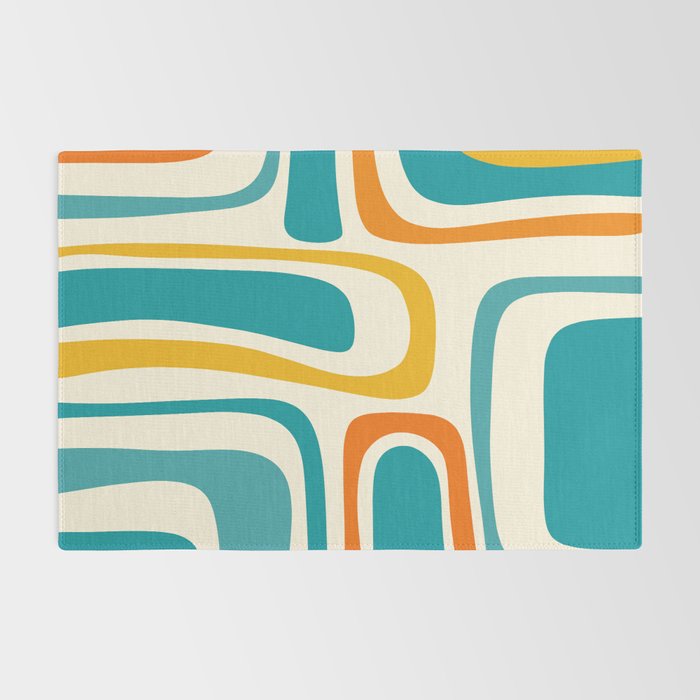 Palm Springs Mid Century Modern Abstract Pattern Orange Mustard Teal Cream Rug Gallery Image 2