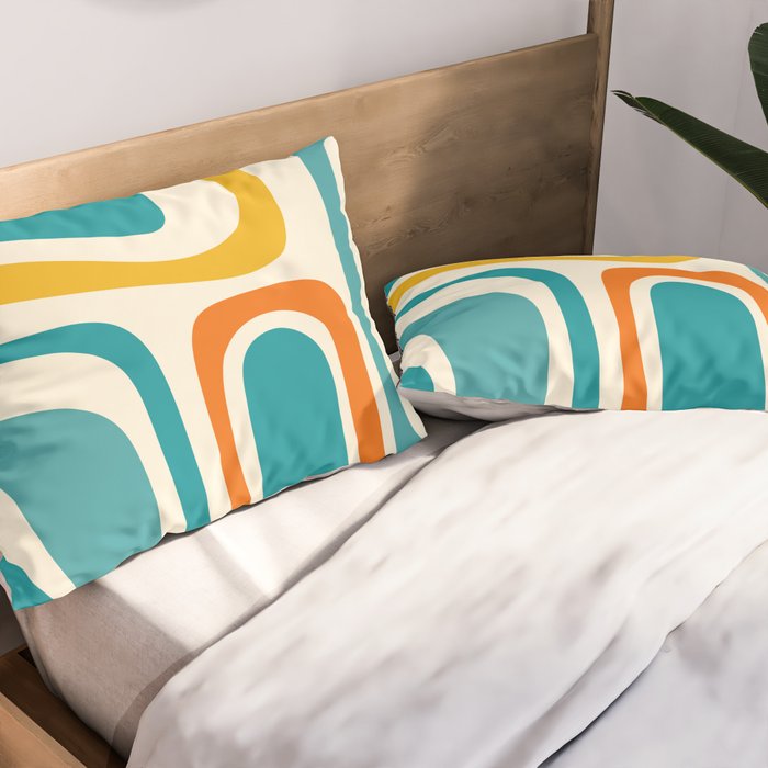 Palm Springs Mid Century Modern Abstract Pattern Orange Mustard Teal Cream Pillow Sham Gallery Image 2