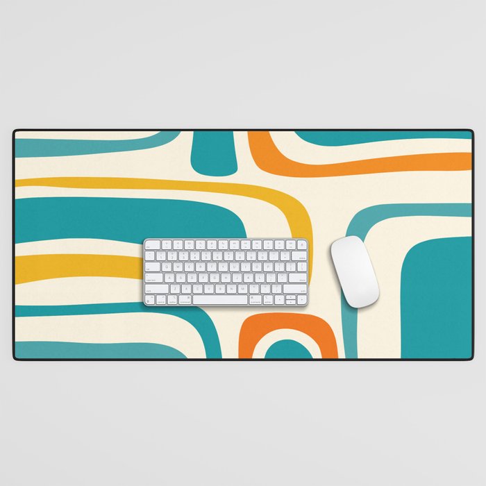 Palm Springs Mid Century Modern Abstract Pattern Orange Mustard Teal Cream Desk Mat Gallery Image 1