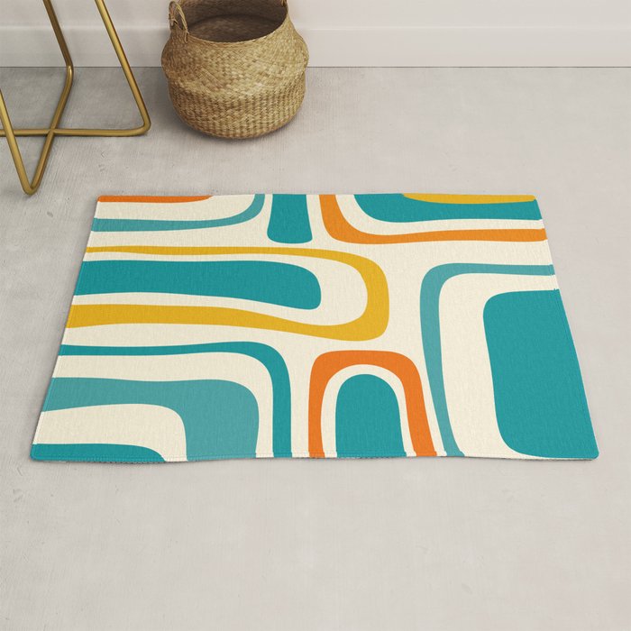 Palm Springs Mid Century Modern Abstract Pattern Orange Mustard Teal Cream Rug Gallery Image 1