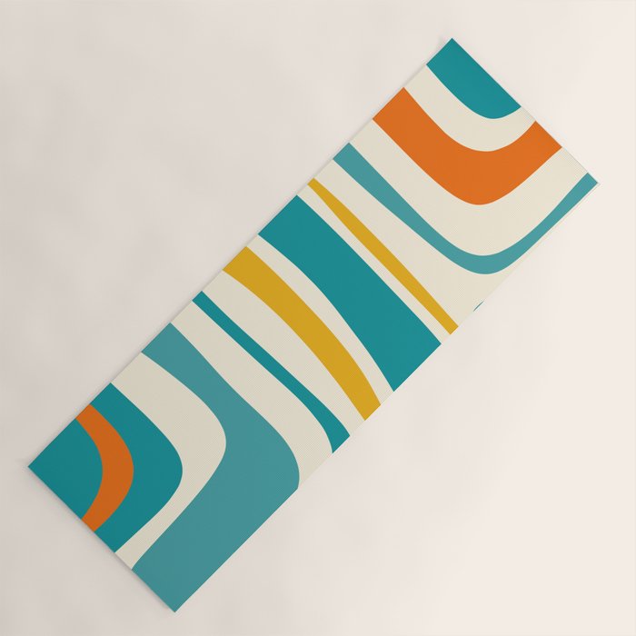 Palm Springs Mid Century Modern Abstract Pattern Orange Mustard Teal Cream Yoga Mat Gallery Image 1