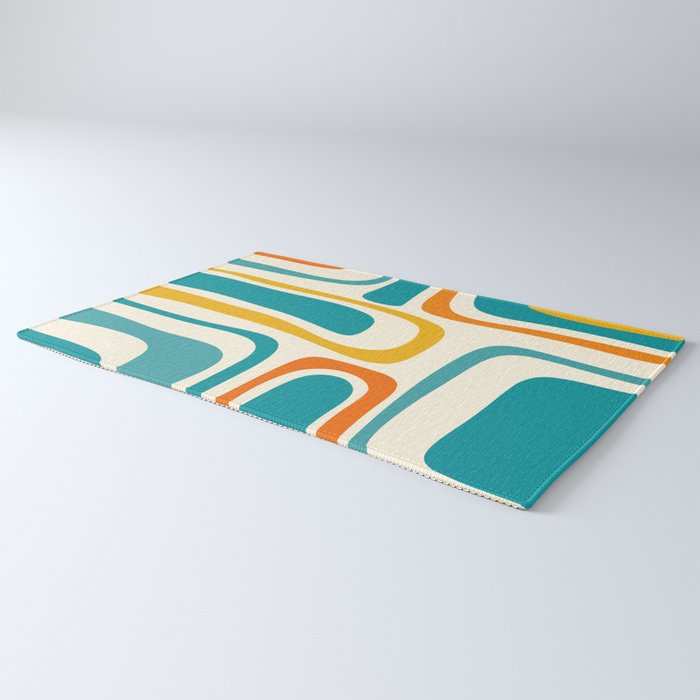 Palm Springs Mid Century Modern Abstract Pattern Orange Mustard Teal Cream Rug Gallery Image 3