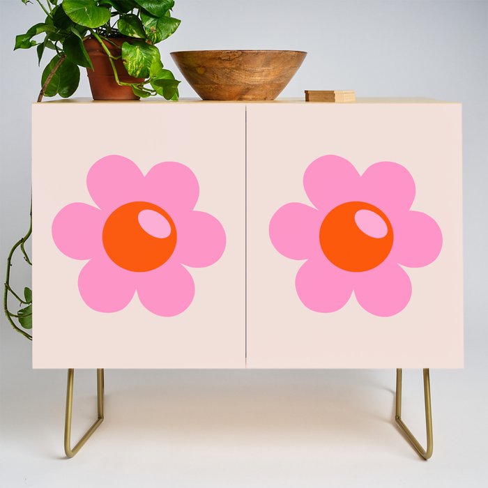 La Fleur | 05 - Abstract Retro Flower Print Pink Orange And Neutral Boho Decor Modern Floral Credenza Gallery Image 1