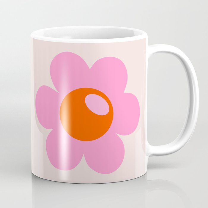 La Fleur | 05 - Abstract Retro Flower Print Pink Orange And Neutral Boho Decor Modern Floral Coffee Mug Gallery Image 1